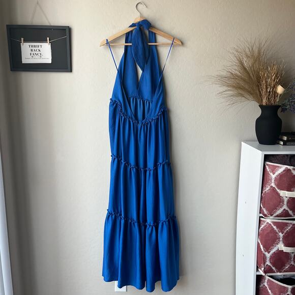 Kasia Dress Blue Halter Tiered Sleeveless Boho Maxi Dress Size M - Picture 5 of 8